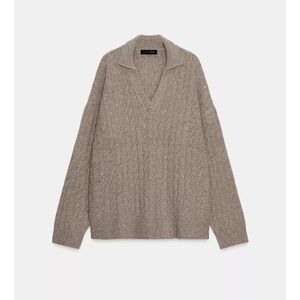 Zara Cable Knit Polo Sweater